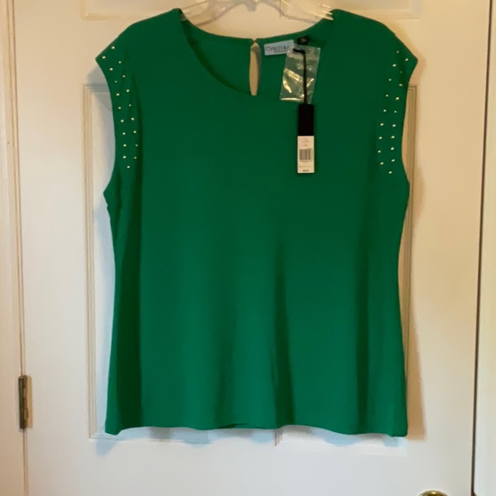 Cynthia Rowley Women’s Green Embellished Gold Sleeveless Blouse Size X-Large New